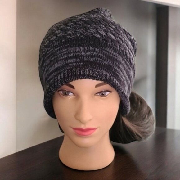 ADIDAS Black Metallic Gold Slouchy Beanie Hat Oversized Sweater Knit Skater - Picture 16 of 16